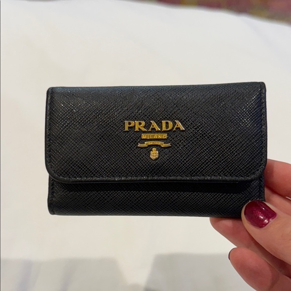 Prada Accessories - Prada Authentic Black Saffiano Leather Gold Key and Card Holder